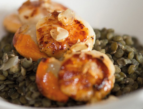 Noix de Saint-Jacques en petit salé et lentilles vertes du Puy « comme un risotto »